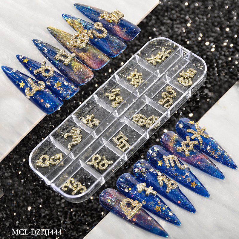 12 Constellation Zircon Nail Art Decoration 3D Aries/Leo Design Strass Stone Crystal Rhinestones Metal Nails Manicure charms