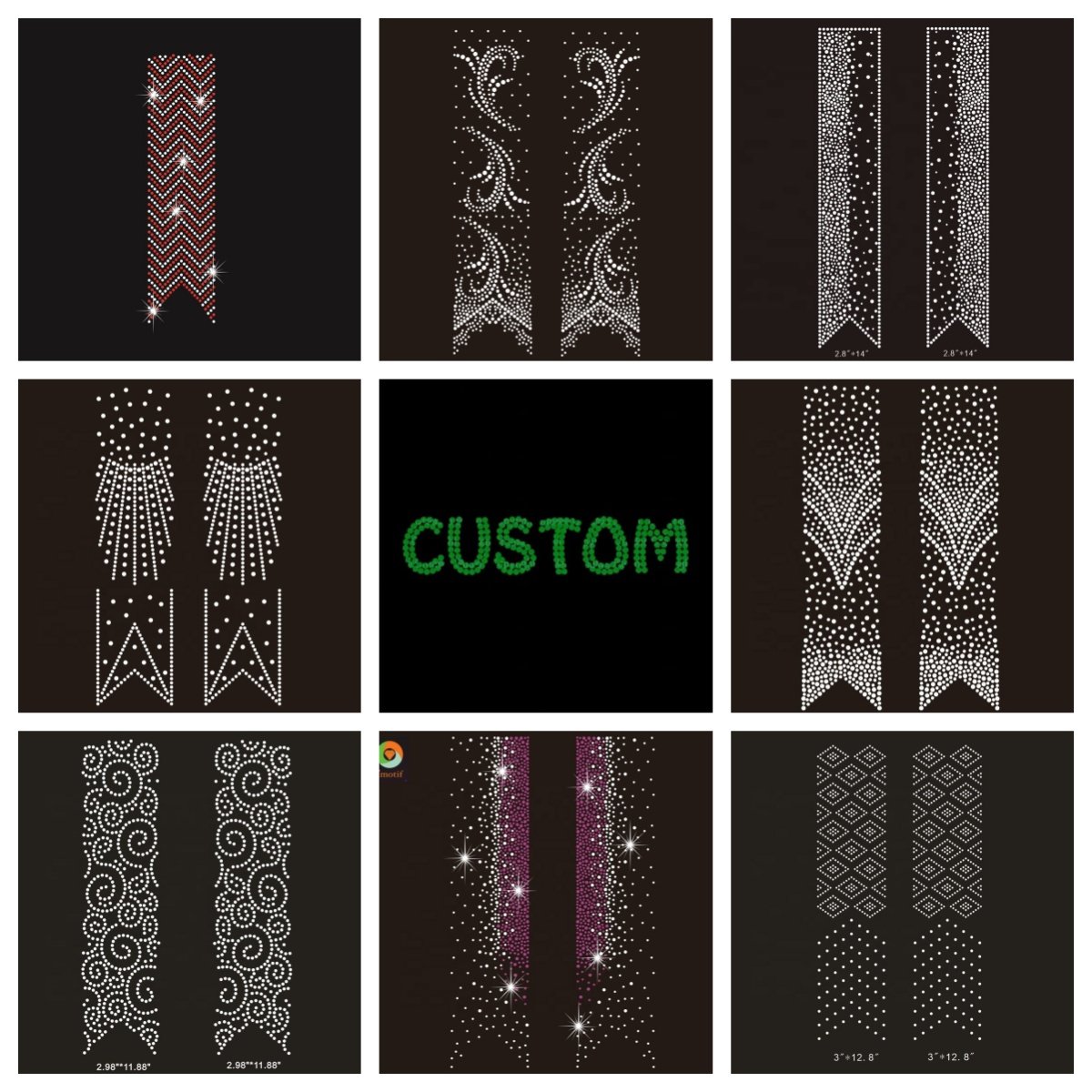 Custom Crystal AB DIY Cheerleading Bow Strip Rhinestone Transfer Iron On Crystal Motif