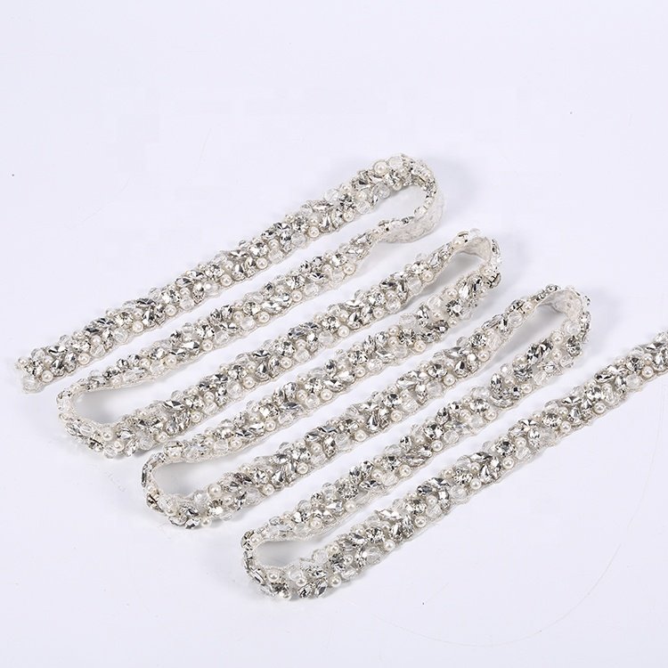 Cheerfeel Hot Sale Iron on Crystal Beaded Trimmings Rhinestone Applique for Bridal Sash Belt and Garter rh-909