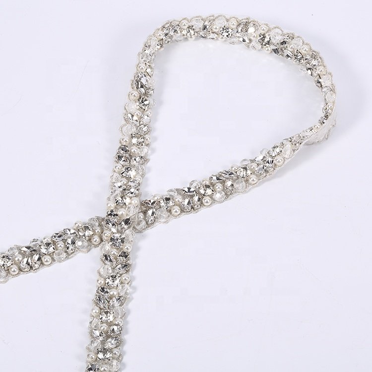 Cheerfeel Hot Sale Iron on Crystal Beaded Trimmings Rhinestone Applique for Bridal Sash Belt and Garter rh-909