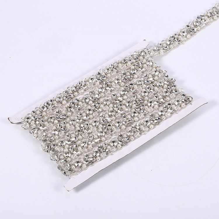 Cheerfeel Hot Sale Iron on Crystal Beaded Trimmings Rhinestone Applique for Bridal Sash Belt and Garter rh-909