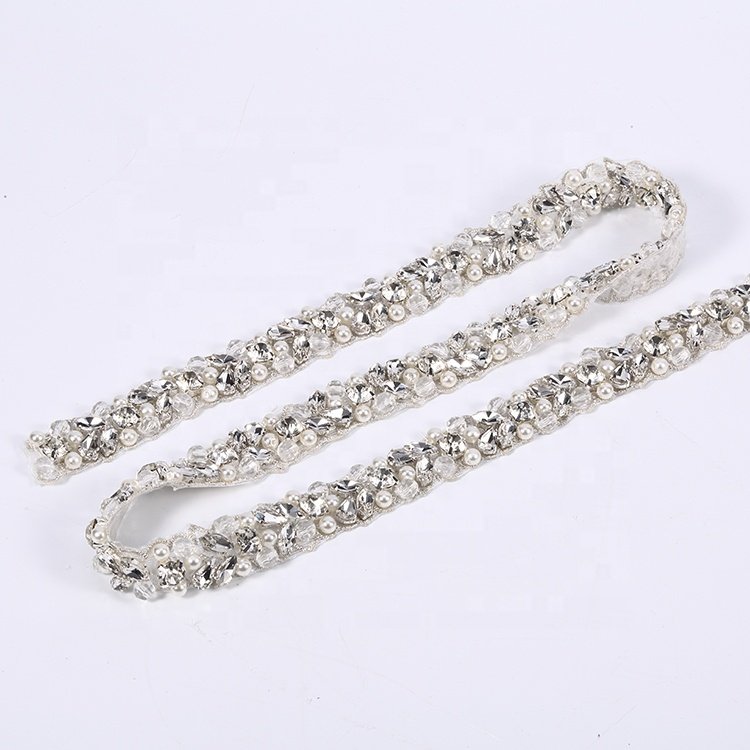 Cheerfeel Hot Sale Iron on Crystal Beaded Trimmings Rhinestone Applique for Bridal Sash Belt and Garter rh-909