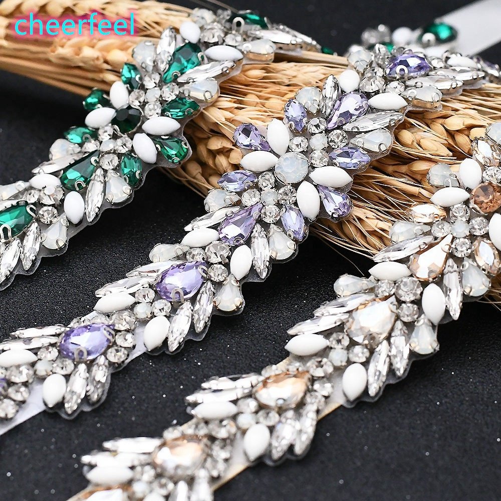 Cheerfeel Hot Sale Iron on Crystal Beaded Trimmings Rhinestone Applique for Bridal Sash Belt and Garter rh-909