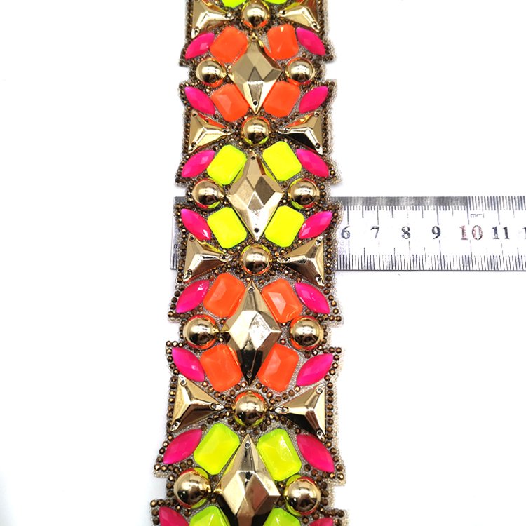 Factory Customized Orange Iron on Trim Carnival Costume Jewelry Hot Fix Resin Rhinestone Appliques Trimming