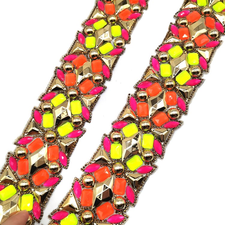 Factory Customized Orange Iron on Trim Carnival Costume Jewelry Hot Fix Resin Rhinestone Appliques Trimming