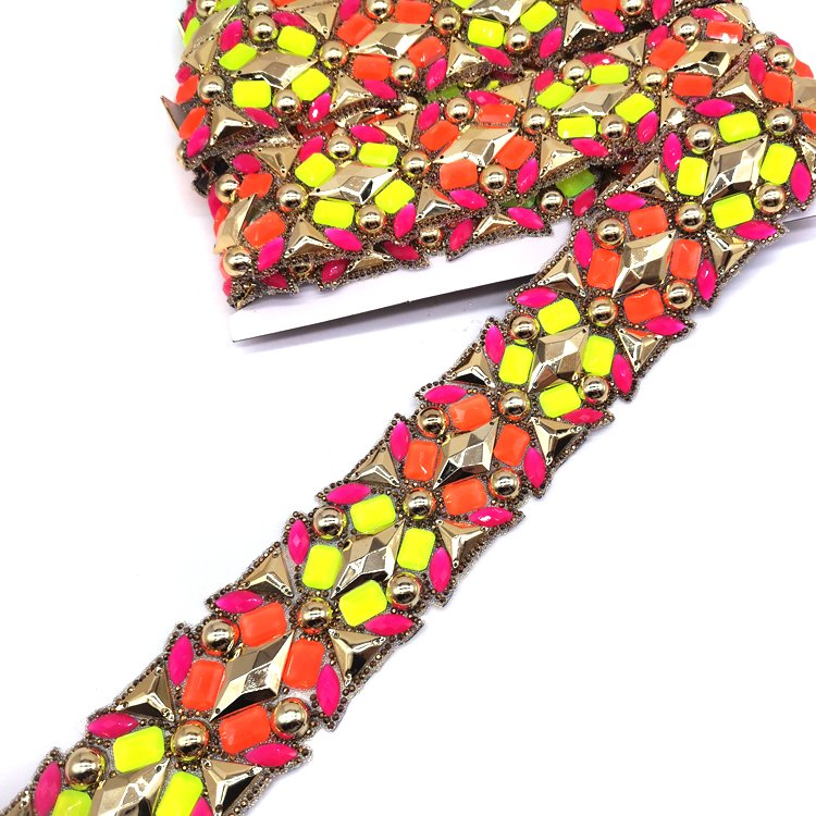 Factory Customized Orange Iron on Trim Carnival Costume Jewelry Hot Fix Resin Rhinestone Appliques Trimming