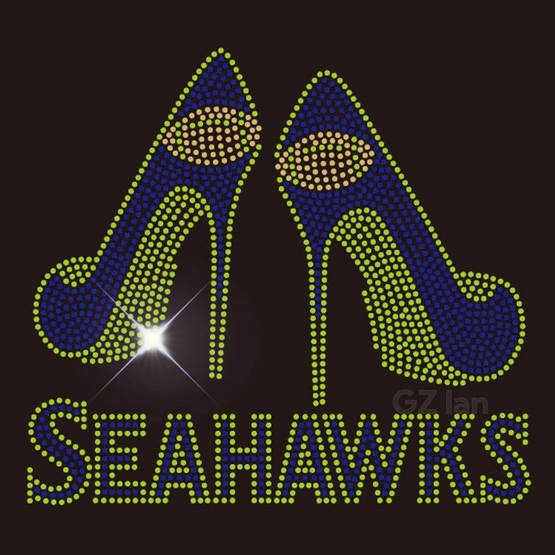 Seattle Custom Rhinestone Transfers Hotfix Seahawks Sport Team Football Motif Crystal Rhinestone Iron On Transfer