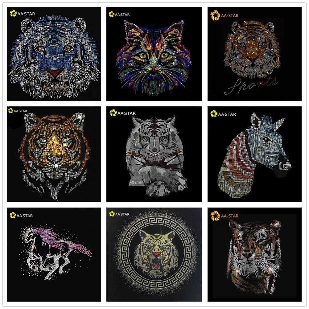 Large bling iron on rhinestone lion transfer sticker iron on for T-shirt