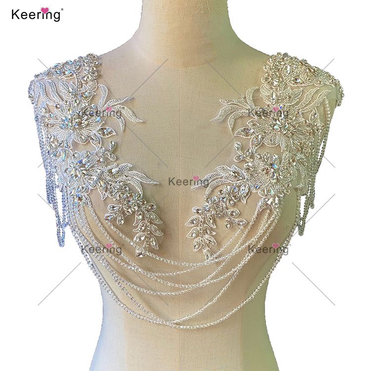 WDPE-017 Keering Elegant Various Colors Embroidery Rhinestone Applique Bodice Patches For Wedding Dress Patch