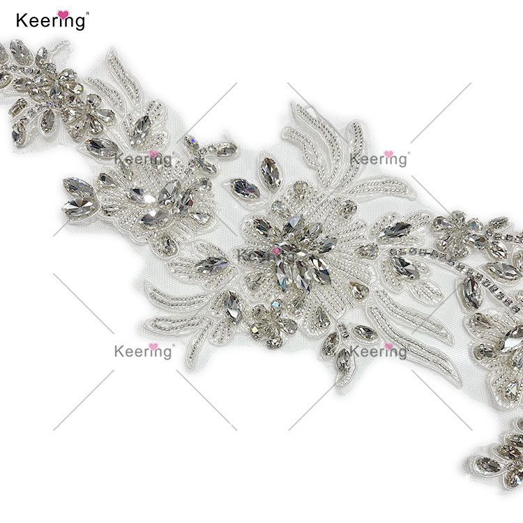 WDPE-017 Keering Elegant Various Colors Embroidery Rhinestone Applique Bodice Patches For Wedding Dress Patch