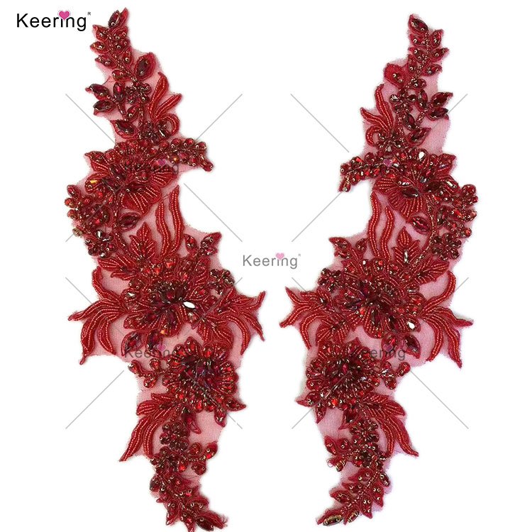 WDPE-017 Keering Elegant Various Colors Embroidery Rhinestone Applique Bodice Patches For Wedding Dress Patch