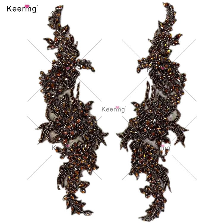 WDPE-017 Keering Elegant Various Colors Embroidery Rhinestone Applique Bodice Patches For Wedding Dress Patch