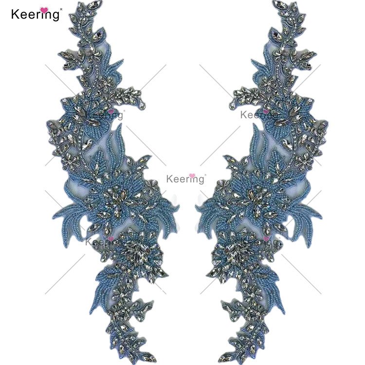WDPE-017 Keering Elegant Various Colors Embroidery Rhinestone Applique Bodice Patches For Wedding Dress Patch