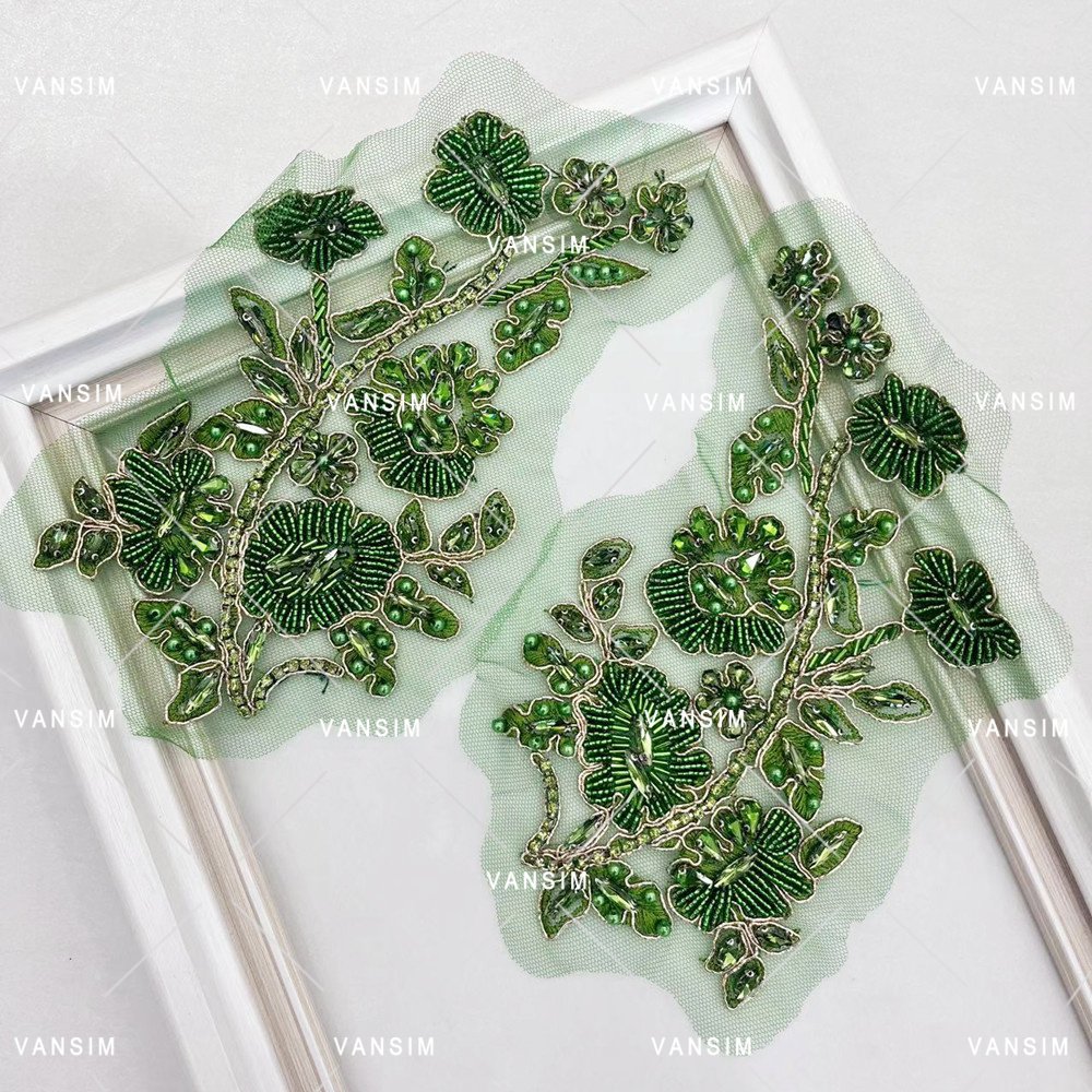 stock whole sell apparel costume rhinestone crystal applique patch in pair for Bride Dresses Women Wedding designs