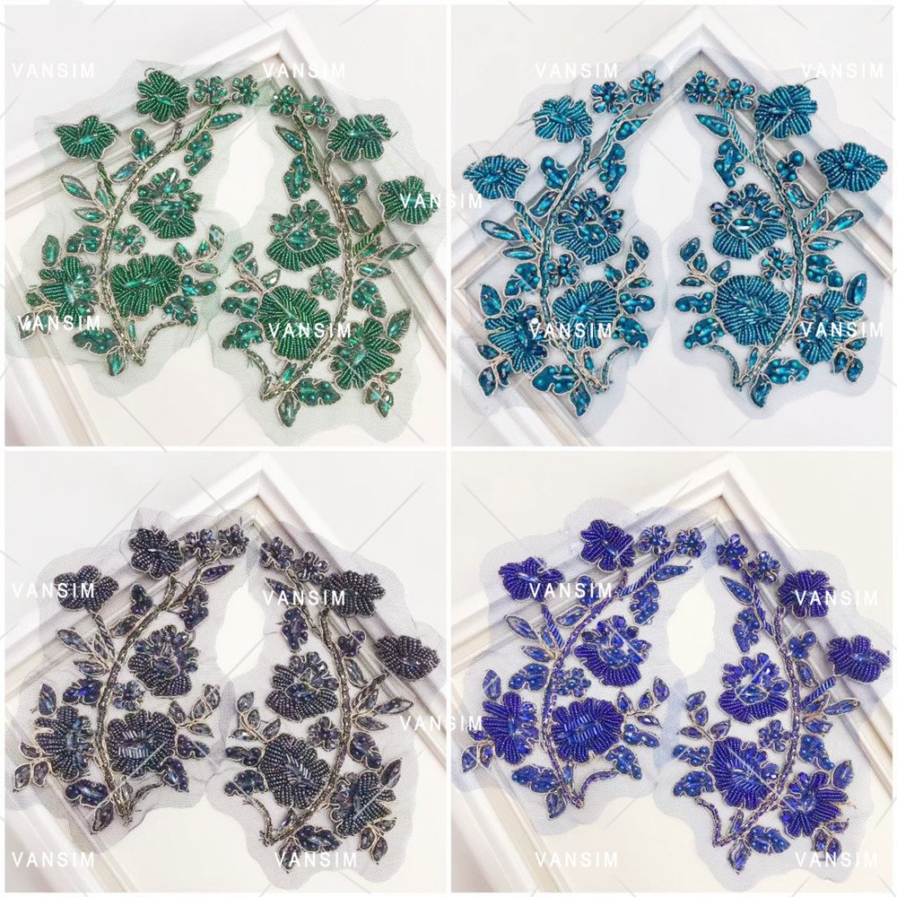 stock whole sell apparel costume rhinestone crystal applique patch in pair for Bride Dresses Women Wedding designs