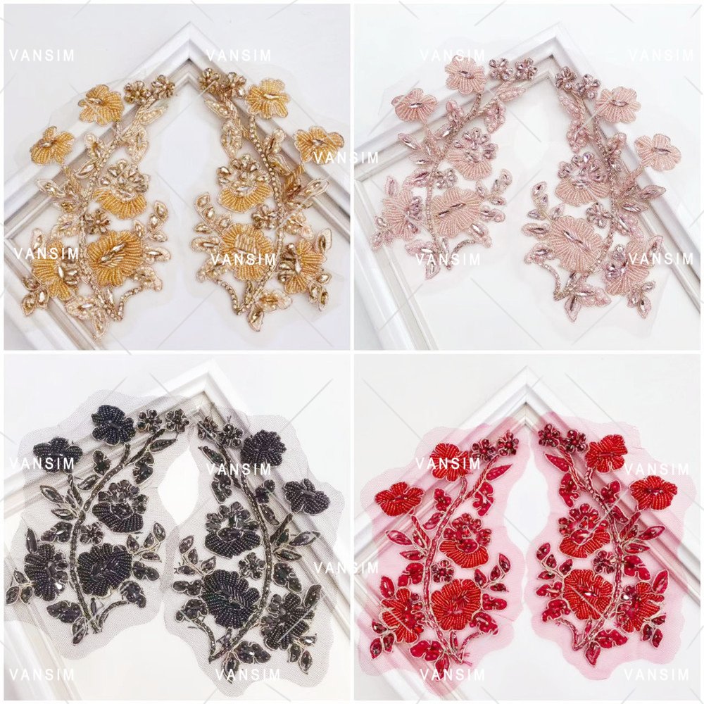stock whole sell apparel costume rhinestone crystal applique patch in pair for Bride Dresses Women Wedding designs