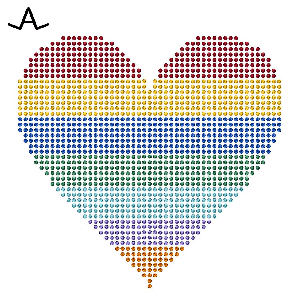 custom rhinestone crystal hotfix transfer rainbow heart for shoes garment hats