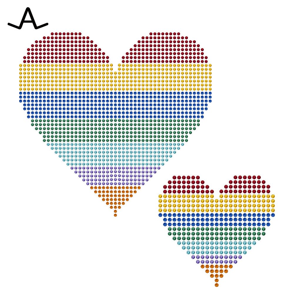 custom rhinestone crystal hotfix transfer rainbow heart for shoes garment hats