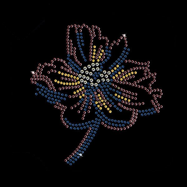 Wholesales Hotfix Rhinestone Transfer Flower Design T-shirt Custom Rhinestone