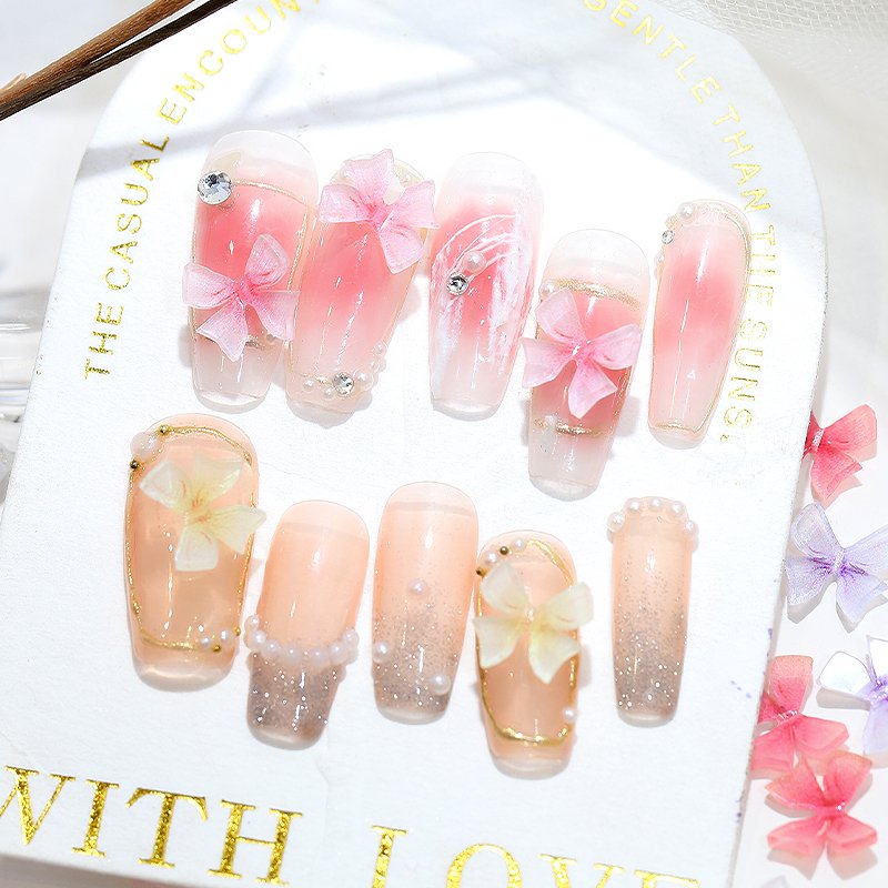 Hot Sale Colorful Bowknot Resin Nail Charms Fairy Ribbon Butterflies Resin Rhinestones Nail Art