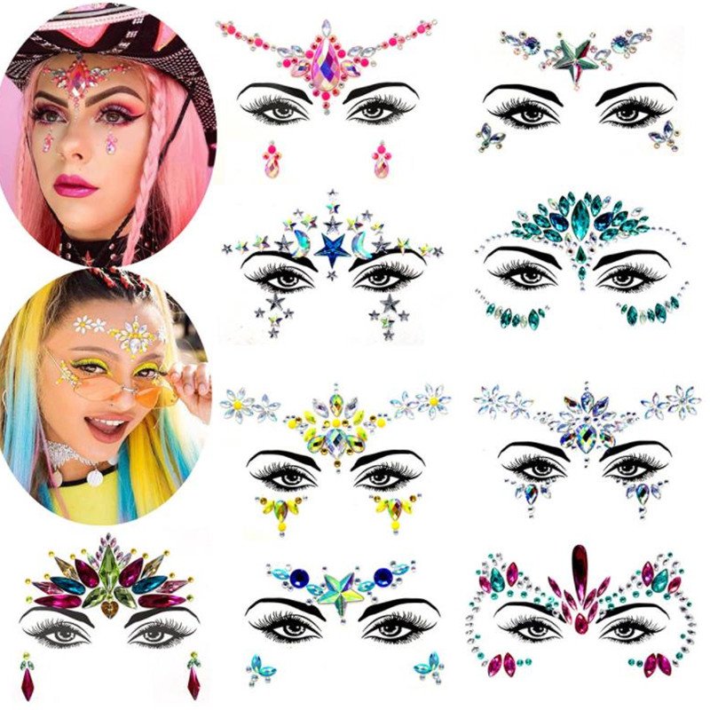 Diy jewel tattoo Fashion Self Adhesive Eyebrow Rhinestone Eye Makeup Face Stickers