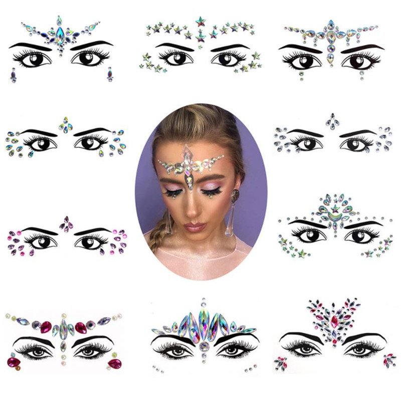 Diy jewel tattoo Fashion Self Adhesive Eyebrow Rhinestone Eye Makeup Face Stickers