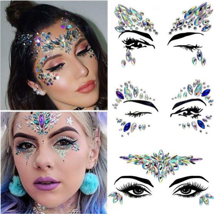 Diy jewel tattoo Fashion Self Adhesive Eyebrow Rhinestone Eye Makeup Face Stickers
