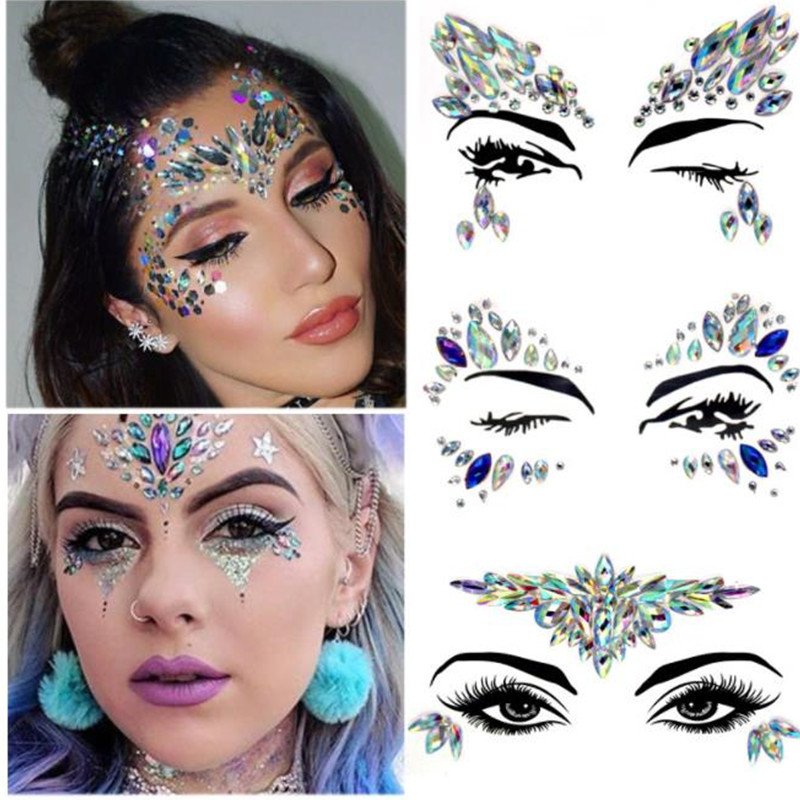 Diy jewel tattoo Fashion Self Adhesive Eyebrow Rhinestone Eye Makeup Face Stickers