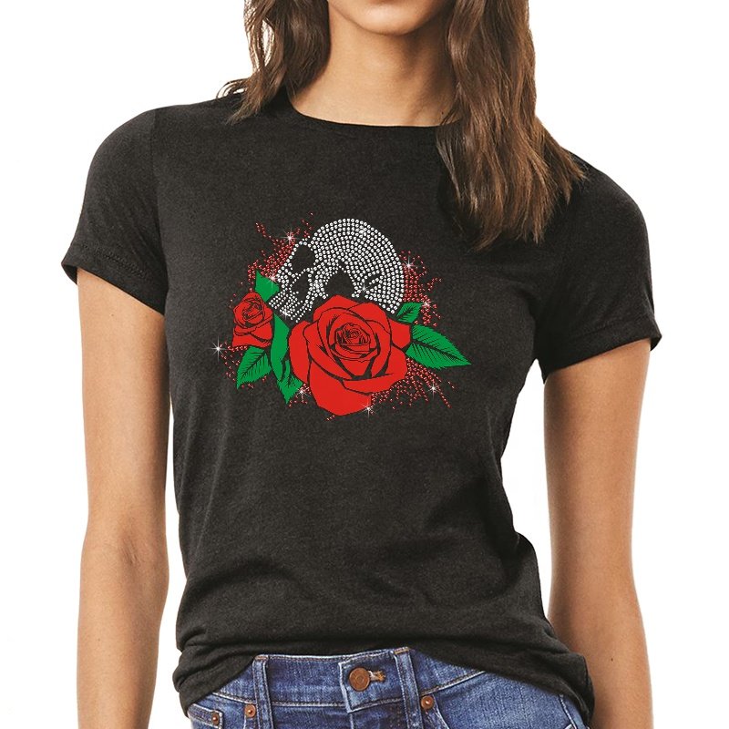 Wholesale Custom Transfer Printing Skull Rhinestone Transfers Motif Designs for T shirts