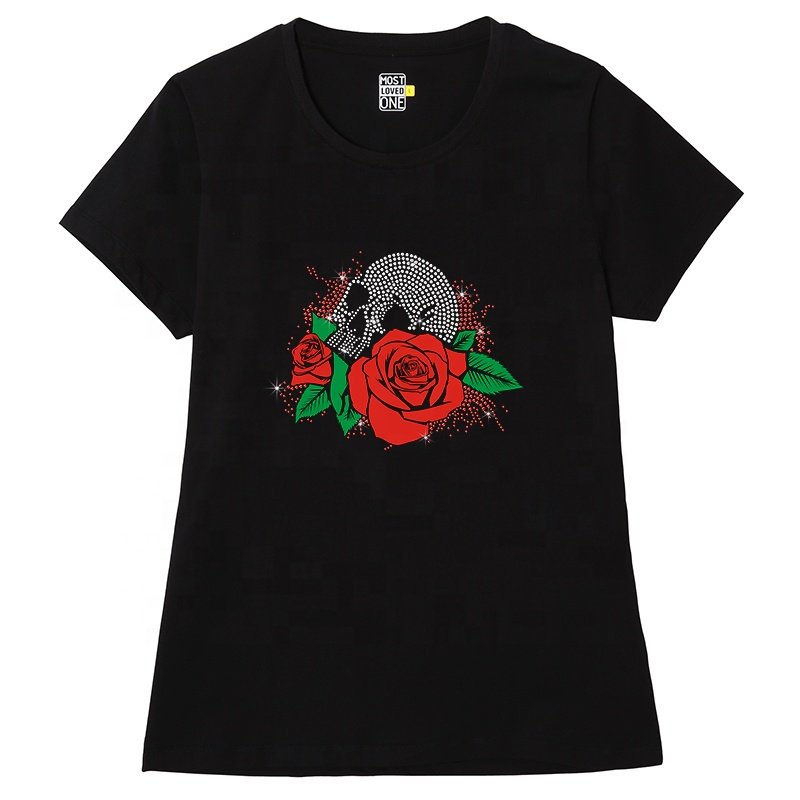 Wholesale Custom Transfer Printing Skull Rhinestone Transfers Motif Designs for T shirts
