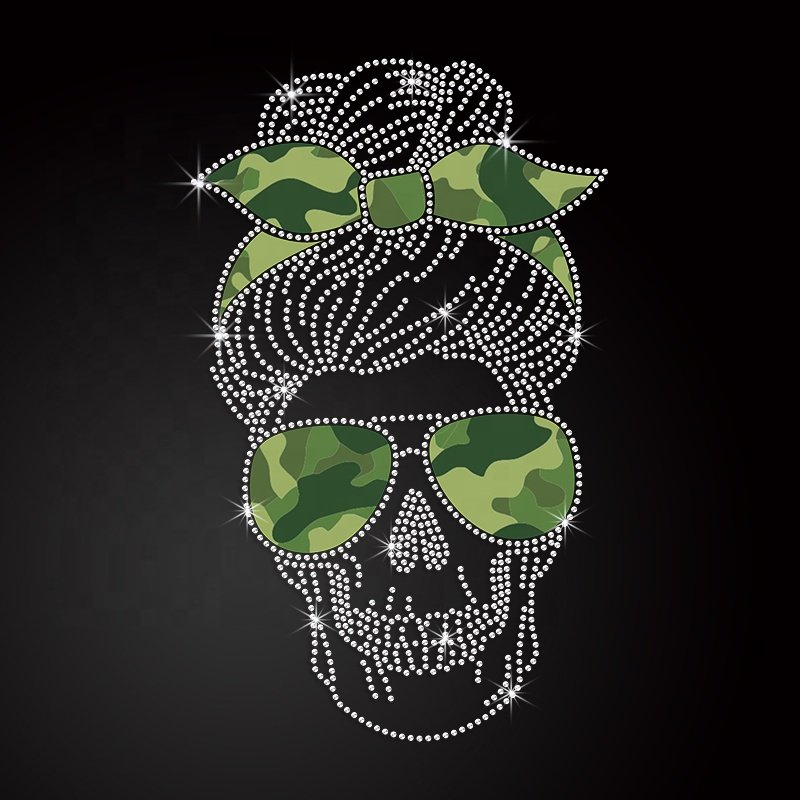 Wholesale Custom Transfer Printing Skull Rhinestone Transfers Motif Designs for T shirts