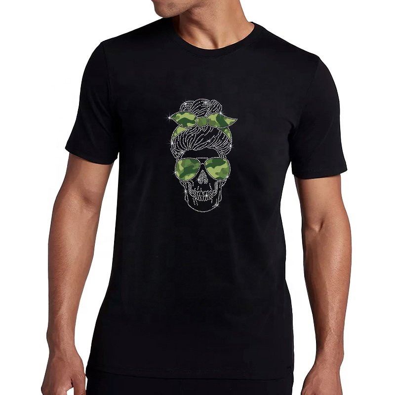 Wholesale Custom Transfer Printing Skull Rhinestone Transfers Motif Designs for T shirts