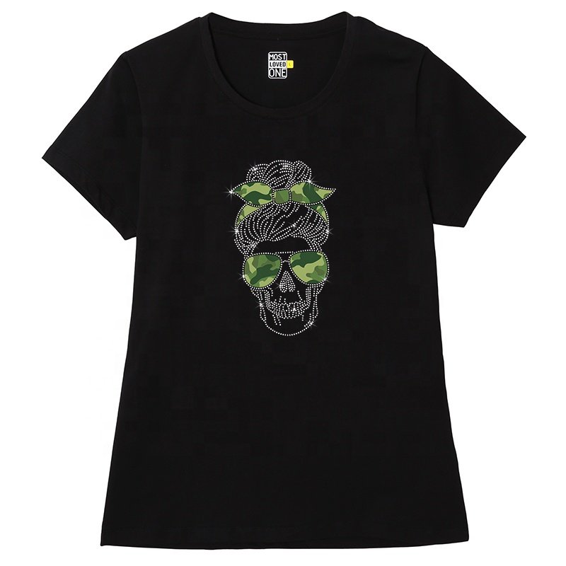 Wholesale Custom Transfer Printing Skull Rhinestone Transfers Motif Designs for T shirts