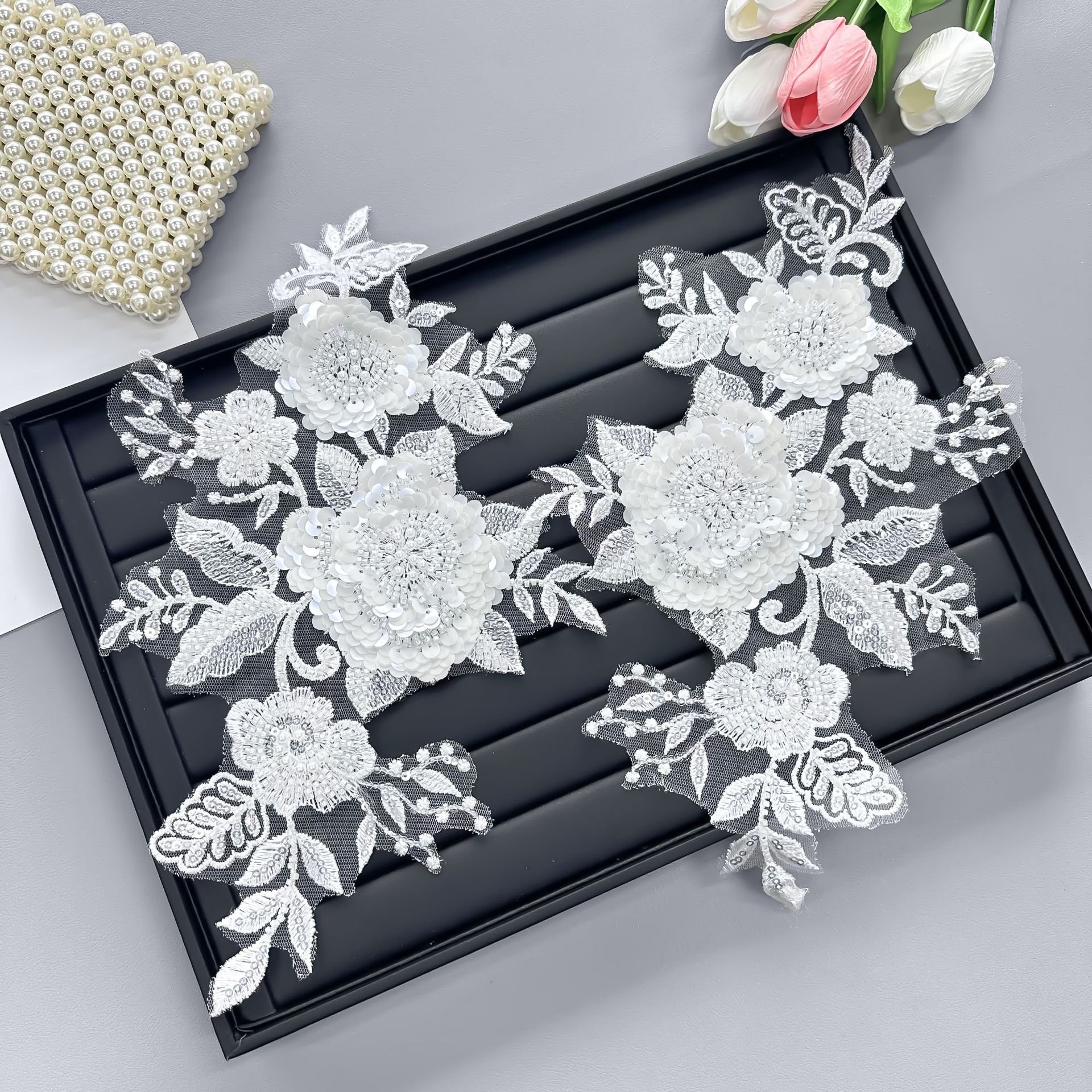 AFFNINTY novel design rhinestones sequin embroidery lace abaya applique beaded patch for hijab clothing accessories