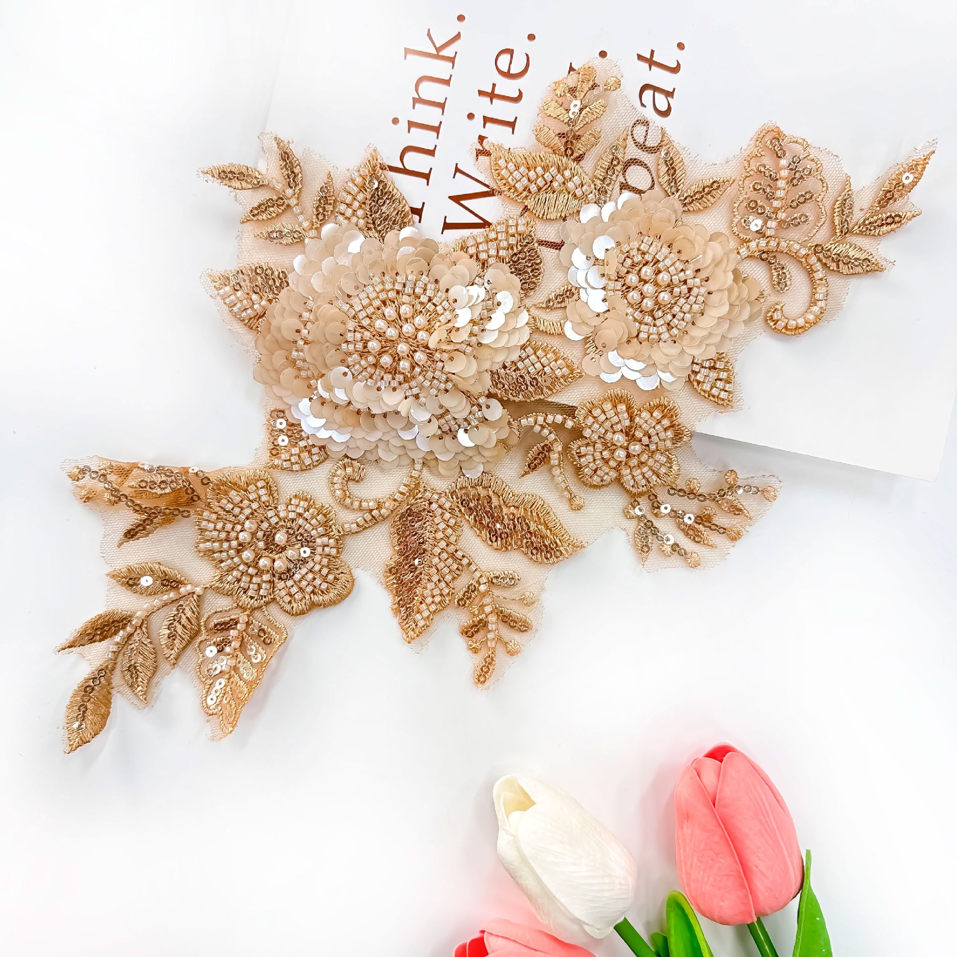 AFFNINTY novel design rhinestones sequin embroidery lace abaya applique beaded patch for hijab clothing accessories