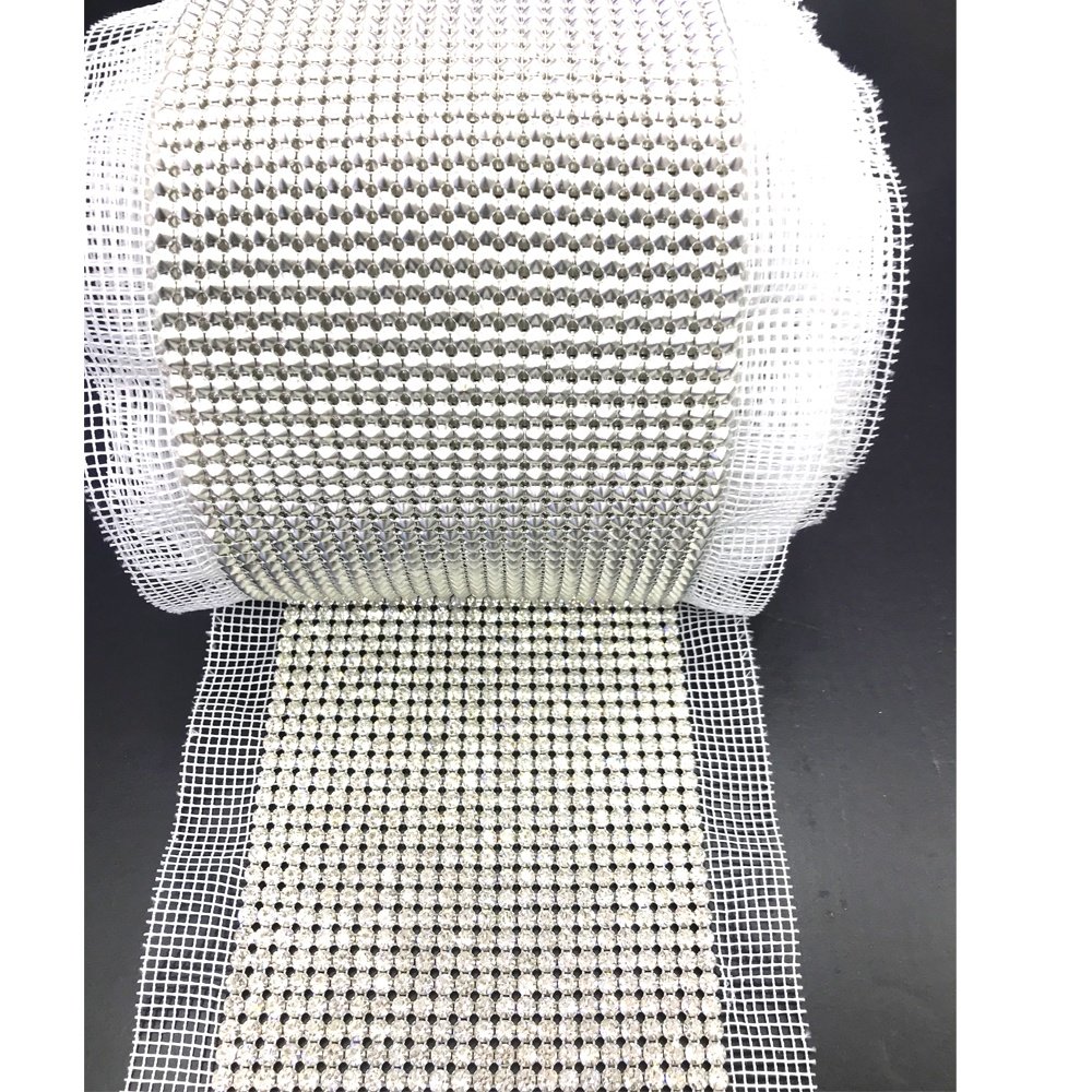 S451 24 Rows Silver color sparkly rhinestone mesh trim bling crystal mesh roll diamond mesh rhinestone ribbon