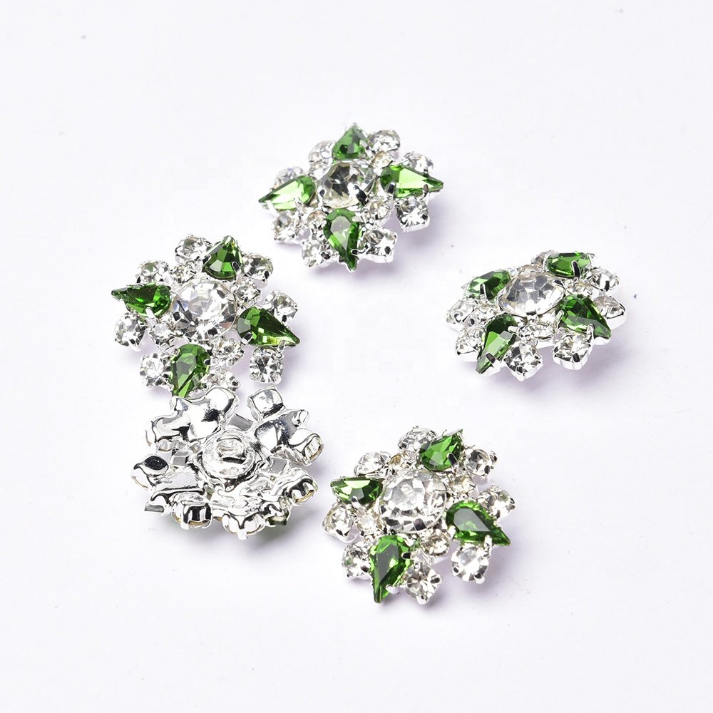 25mm Silver Plated Metal Shank Crystal Diamond Round Flower Rhinestone Button for Garment