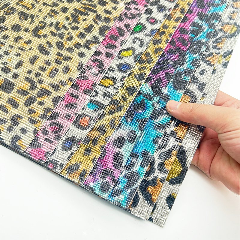 Customized Various Leopard Prints Self Adhesive Rhinestone Sheets Crystal Sticker Double-Sided Rhinestone Sheet