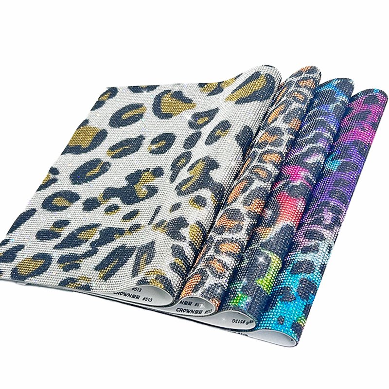 Customized Various Leopard Prints Self Adhesive Rhinestone Sheets Crystal Sticker Double-Sided Rhinestone Sheet
