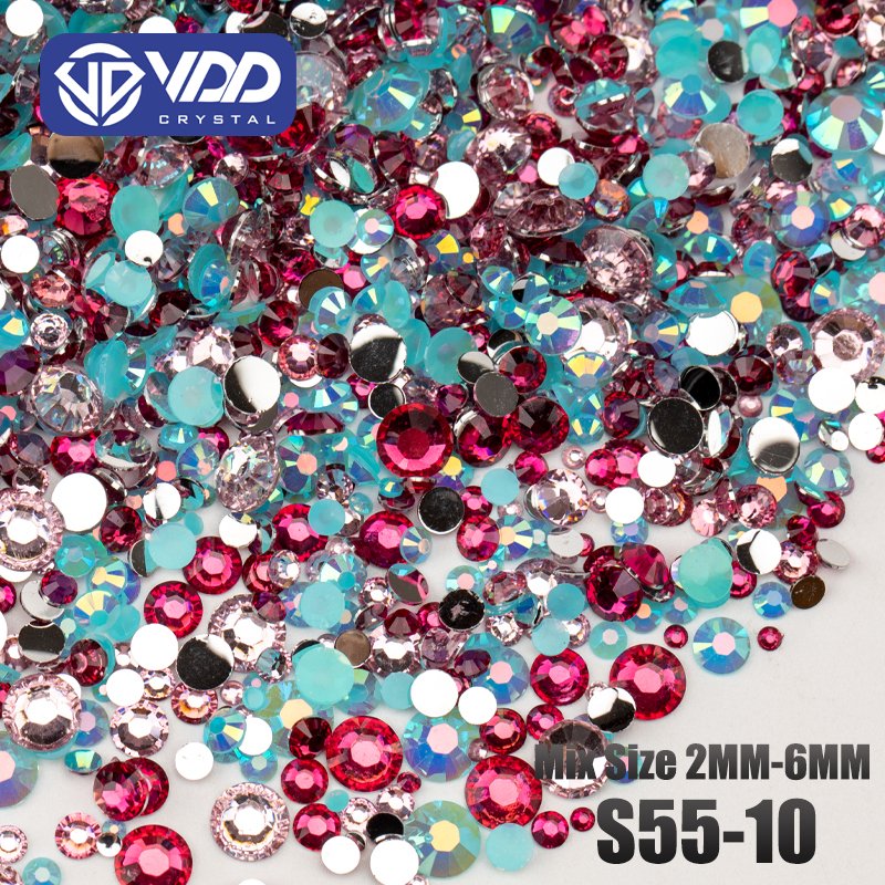 VDD S55-10 30g Mix Size 2-6mm Resin Rhinestones Crystals Color AB Flat Back Stones DIY Crafts Nail Art Decoration SS Series