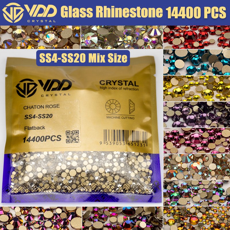 VDD 14400Pcs SS4-SS20 Mix Size Non Hotfix Gold Flatback Crystal Rhinestones Decorations DIY Glitter Stones Nail Art Accessories