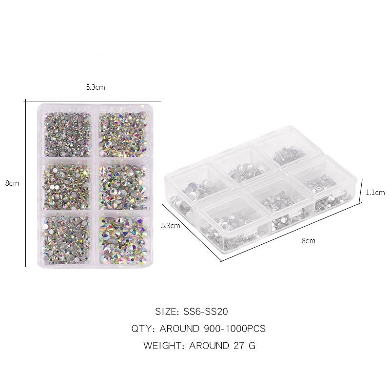 Best Seeling Wholesale Beauty Nail Art Charms Stones 6grids Flatback Glass Crystals Nail Art Decorations Rhinestones