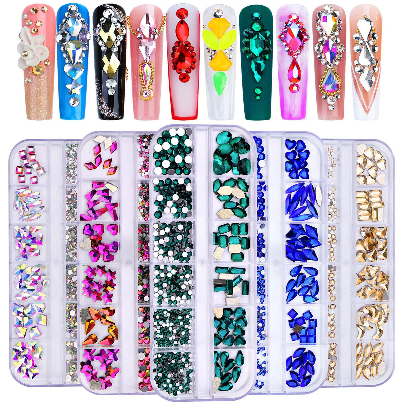 Factory Direct Sales Mix Size Nails Art Crystal Cristal Decoration Red Flat Back Rhinestone Set Kits Stone For Nail