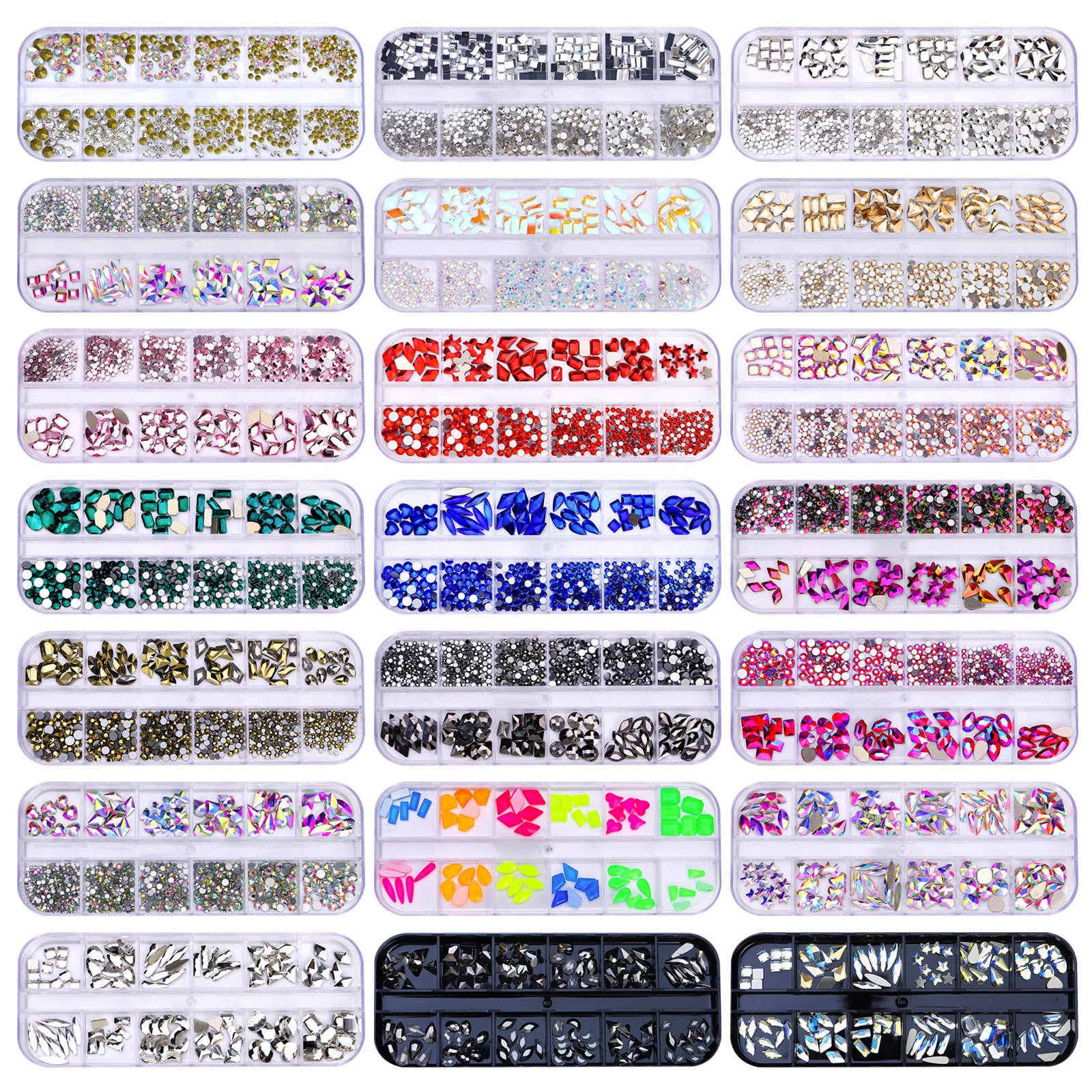 Factory Direct Sales Mix Size Nails Art Crystal Cristal Decoration Red Flat Back Rhinestone Set Kits Stone For Nail