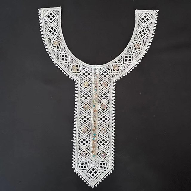 New Style Design Embroidered Polyester Lace Collar With Rhinestone/beads Multi Color Neck Lace Collar milk silk