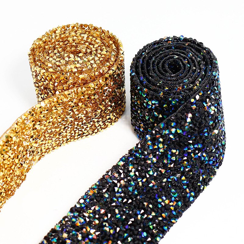 Custom Design Self-Adhesive Rhinestone Tape Multi Size Resin Rhinestone Diamond Ribbon Sticker DIY