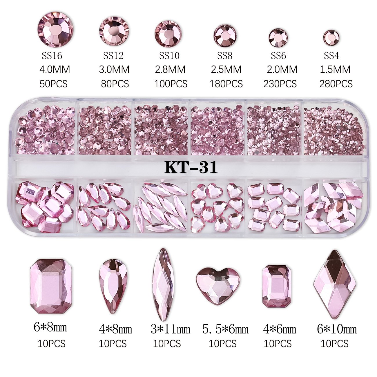 Wholesale Luxury Rhinestone Set 12 Grids Mixed Shape Flat Back Different Shape Nail Rhinestones