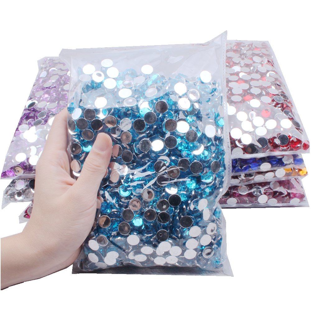 New Style 10mm 2000pcs Flatback Facets Many Colors Glue On Acrylic Rhinestones For Necklace Sets Nail Stones Rhinestone Patches