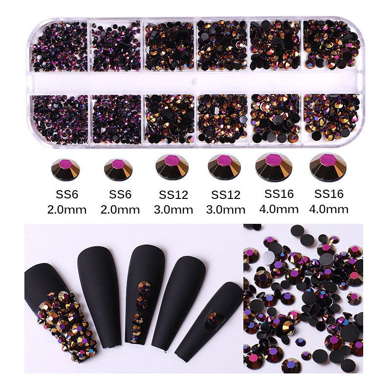 2023 New 12 Grid Ab Crystals Nail Decoration Nail Art Rhinestone Color Diamond Mix Shiny Flatback Rhinestone