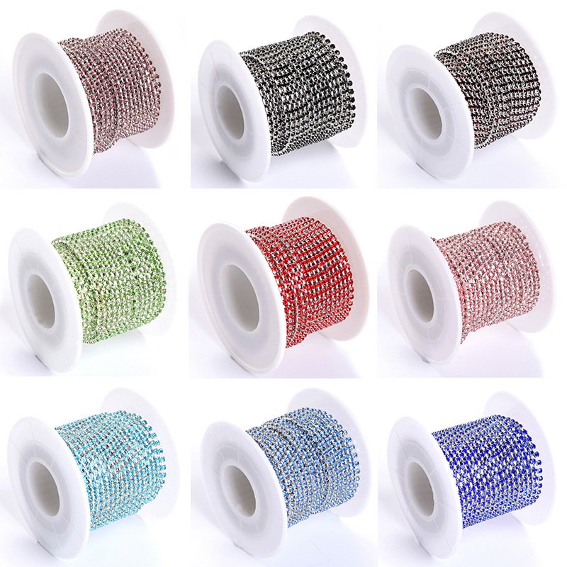Wholesale Crystal Glass rhinestone cup chain Sew on Trimming Close Cup Rhinestone Chains for Shoes Boots Decoration